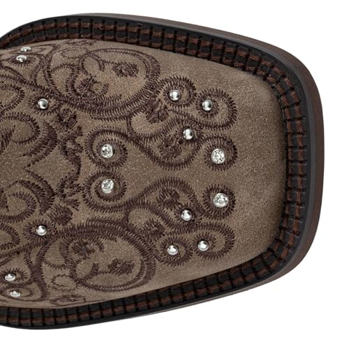 Women's Cowboy Boots Square Toe Rhinestone Mid Calf Floral Western Boot Fashion Cowgirl Shoes