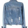 Womens Denim Jackets Distressed Ripped Long Sleeve Jean Jacket Coats
