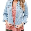 Womens Stretch Button Down Long Sleeve Pockets Denim Jean Trucker Jacket