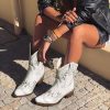 Cowboy Boots for Women - Western Embroidered Cowgirl Boots with Sparkly Rhinestone, Pointed Toe Chunky Heel Side Zipper Vintage