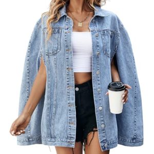 Denim Jacket for Women Poncho Cape Style Jean Jackets Loose Outerwear