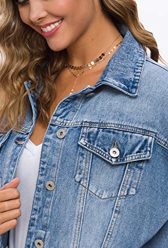 Women's Oversize Vintage Washed Boyfriend Denim Jacket Long Sleeve Classic Loose Jean Trucker Jacket 003