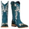 Women's Floral Rhinestones Square Toe Cowboy Boots Western Country Wedding Cowgirl Boots Wide Calf
