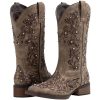 Women's Cowboy Boots Square Toe Rhinestone Mid Calf Floral Western Boot Fashion Cowgirl Shoes