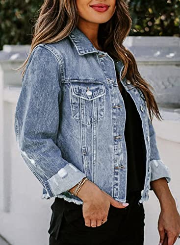 51z8OygwiXL.jpg Womens Boyfriend Washed Crop Denim Jean Jacket Coat