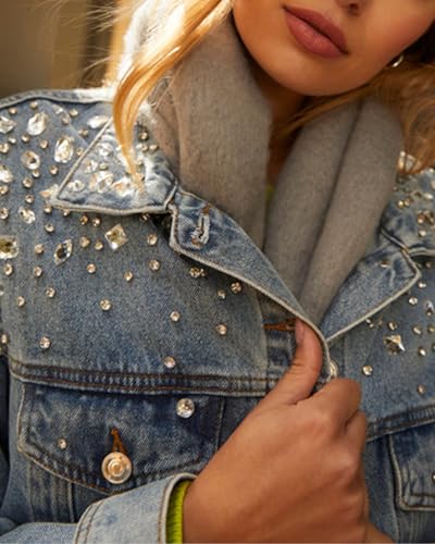 Jean Jacket Women Trendy 2025 Embellished Button Down Vintage Western Trucker Jacket Spring Coat Outfits