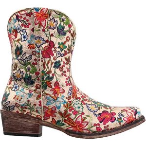 Womens Ingrid Floral Metallic Snip Toe Casual Boots Ankle Low Heel 1-2" - Multi