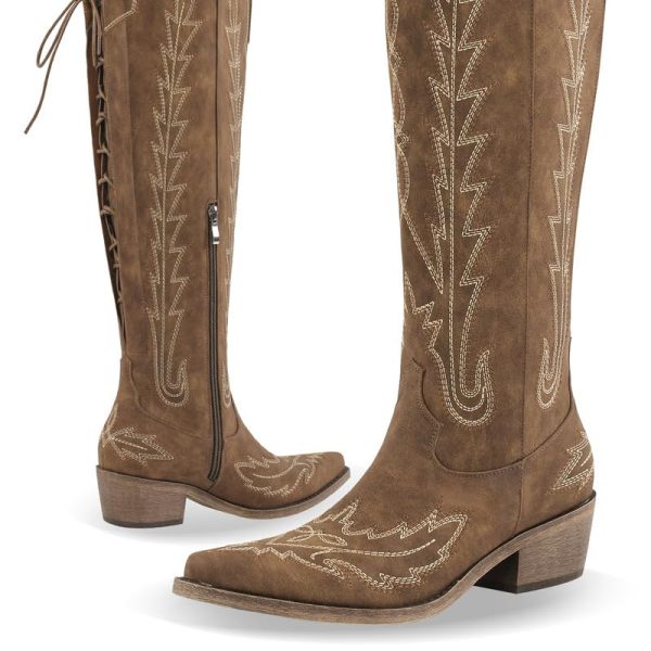 Cowgirl Boots Thigh High Wide Calf Embroidered Western Cowboy Boots