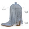 Cowboy Boots for Women - Cowgirl Western Rhinestone Sparkly Fringe Chunky Heel Pointed Toe Ankle Boots