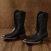 Cowboy Boots for Men - Men's Western Boots with Embroidery, Slip Resistant Square Toe Chunky Heel, Durable and Fashionable Retro