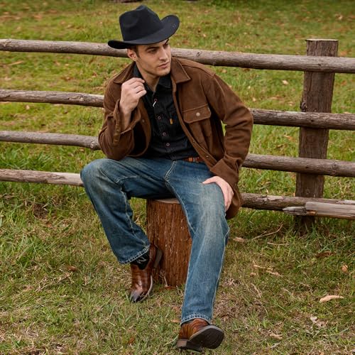 61frn0VzZzL.jpg Cowboy Boots Men Square Toe Western Boots Durable Classic Embroidered boot Pull On Slip Resistant Boot